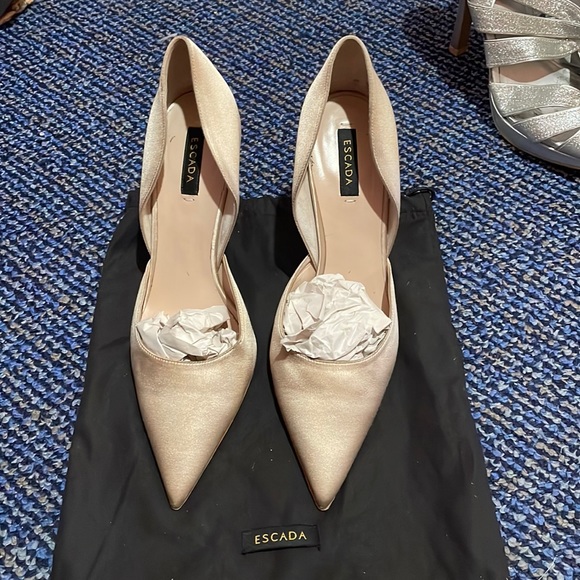 Escada Shoes - Escada Silk Beige/Skin jeweled pumps